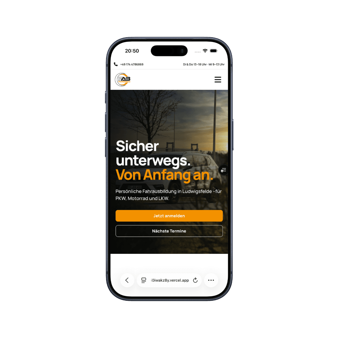 Startseite der Fahrschule Bernburg auf Desktop und Smartphone – iPhone-Mockup